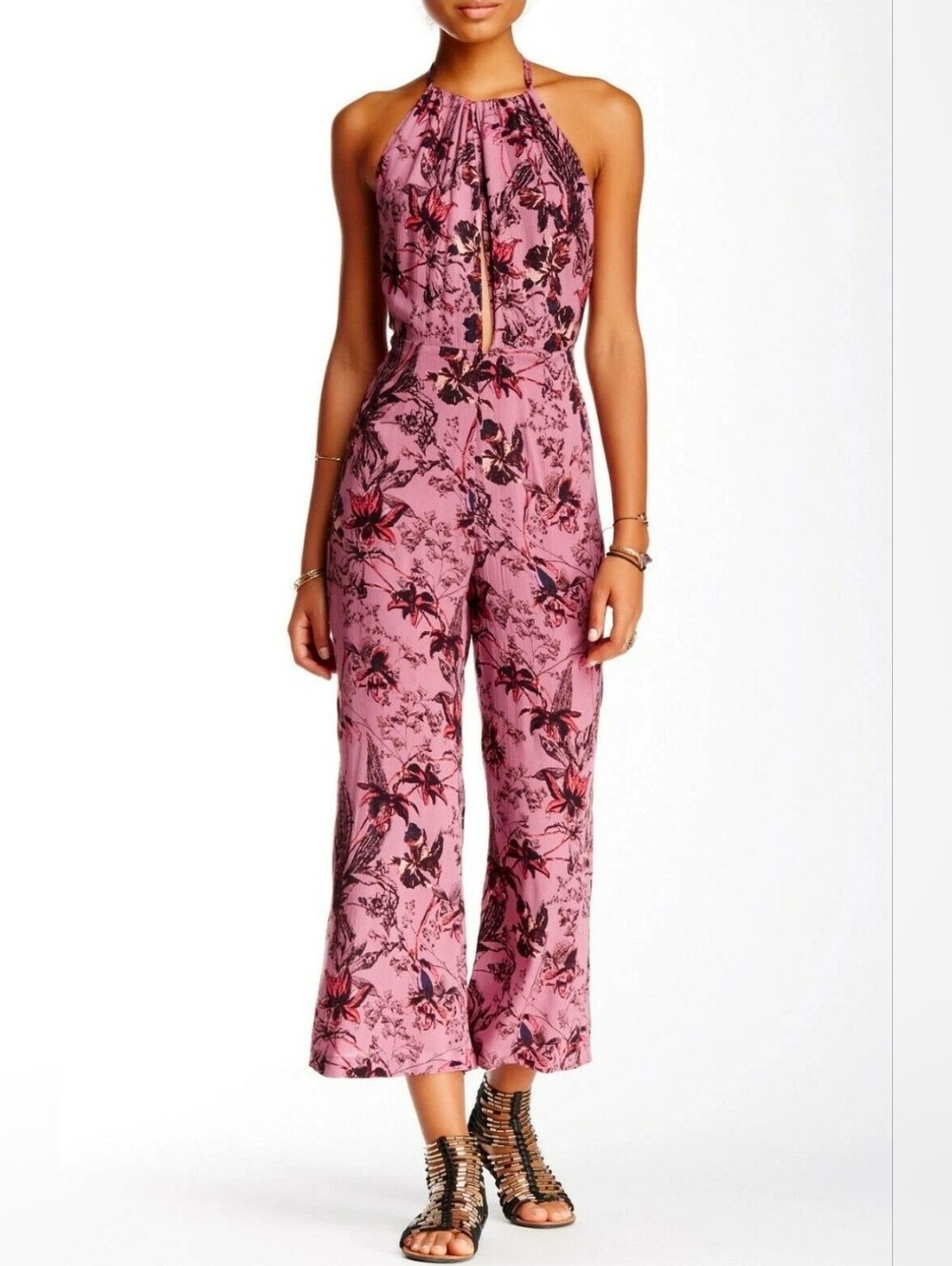 Free People Pink Floral Halter Jumpsuit 12